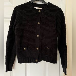 LOFT Black Tweed Pocket Sweater Jacket, Size Small Regular